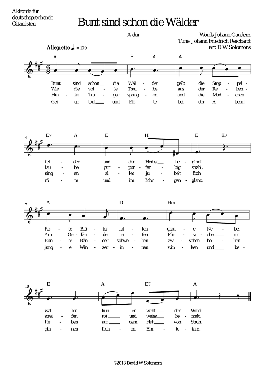 Bunt sind schon die Wälder for voice and guitar chords Acoustic Guitar scores gallery preview page 6