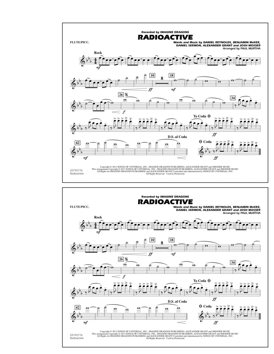 Radioactive - Flute/Piccolo Marching Band scores gallery preview page 1