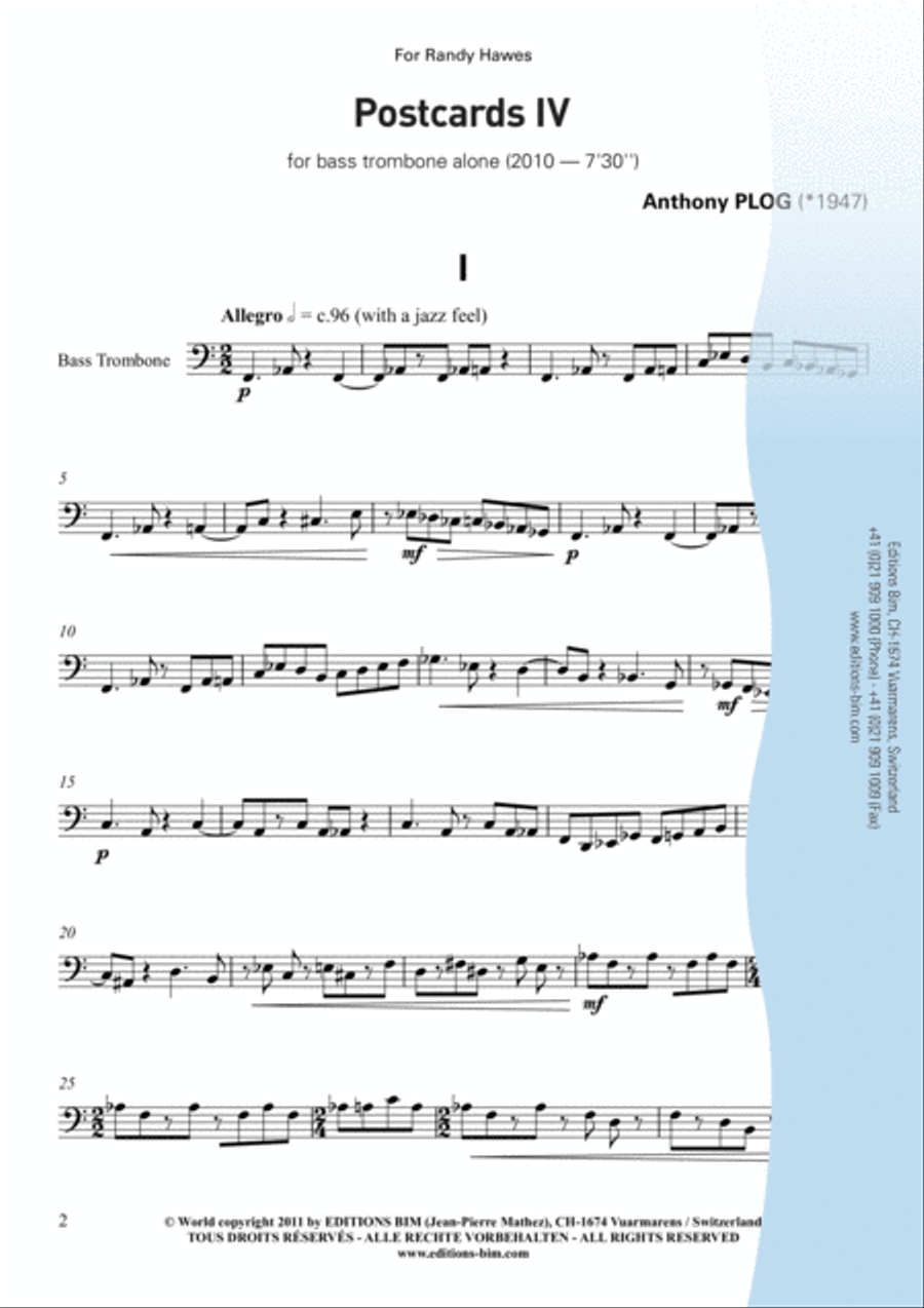 Postcards IV for bass trombone Trombone scores gallery preview page 2