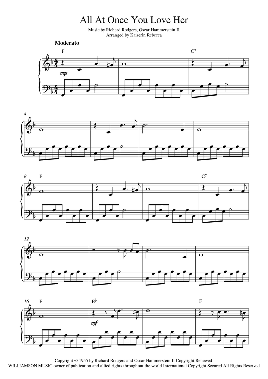 All At Once You Love Her Piano Solo scores gallery preview page 1