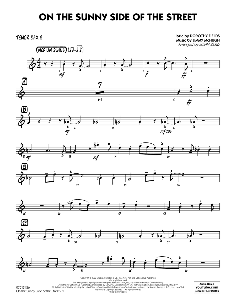 Book cover for On the Sunny Side of the Street (arr. John Berry) - Tenor Sax 2