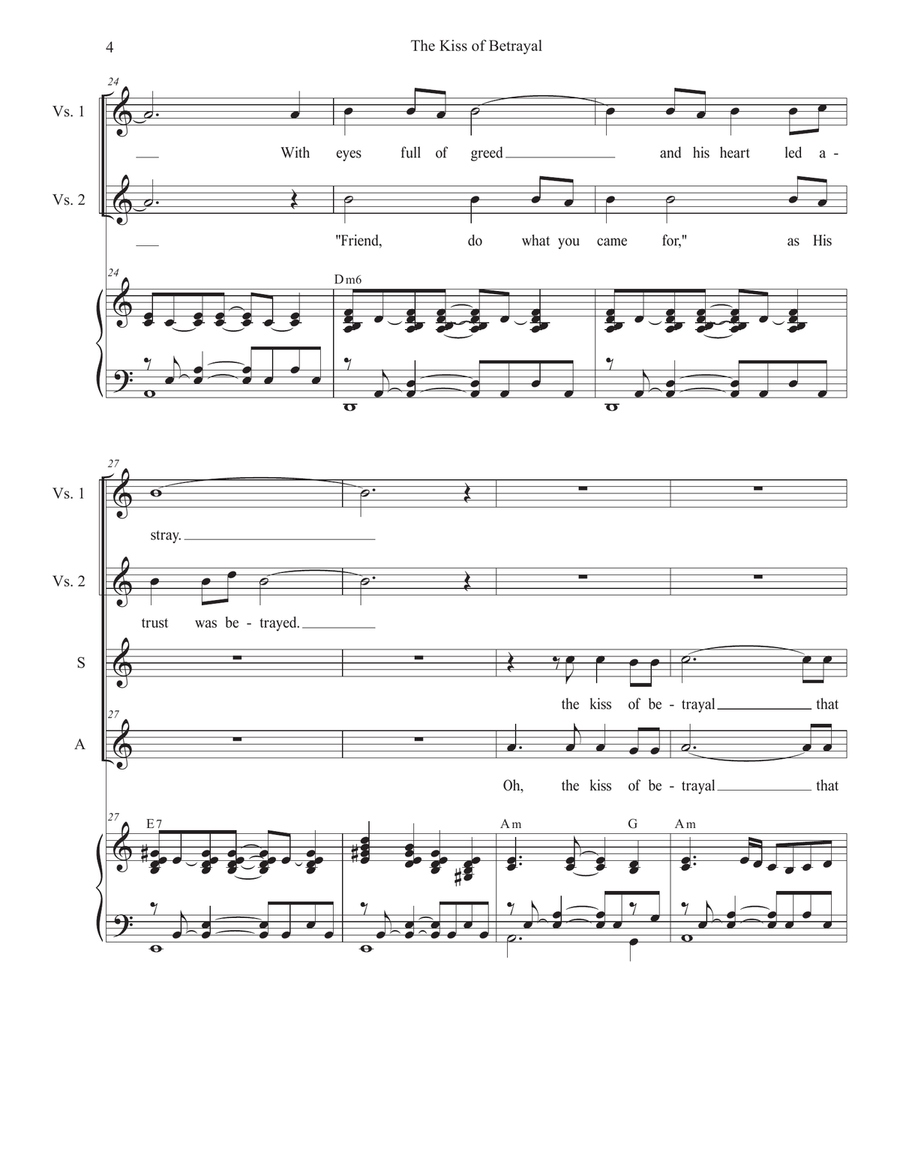 The Kiss of Betrayal (Duet for Soprano and Alto solo) Alto Voice scores gallery preview page 4