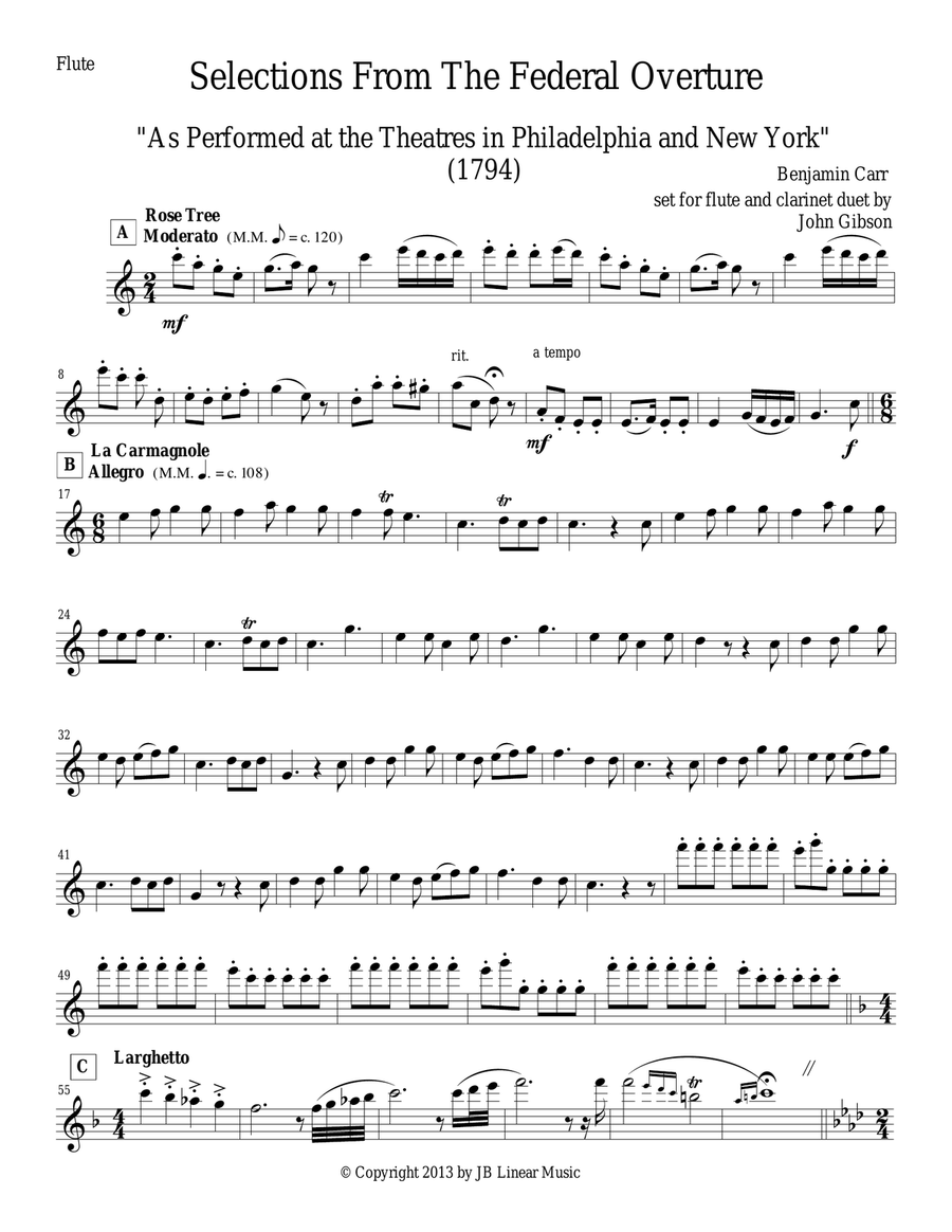 1794! Federal Overture for Flute and Clarinet Duet Woodwind Duet scores gallery preview page 1