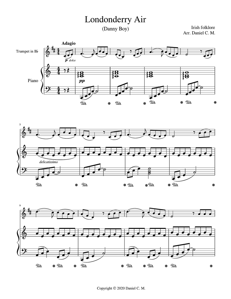 Danny Boy for Bb trumpet and piano Trumpet Duet scores gallery preview page 2