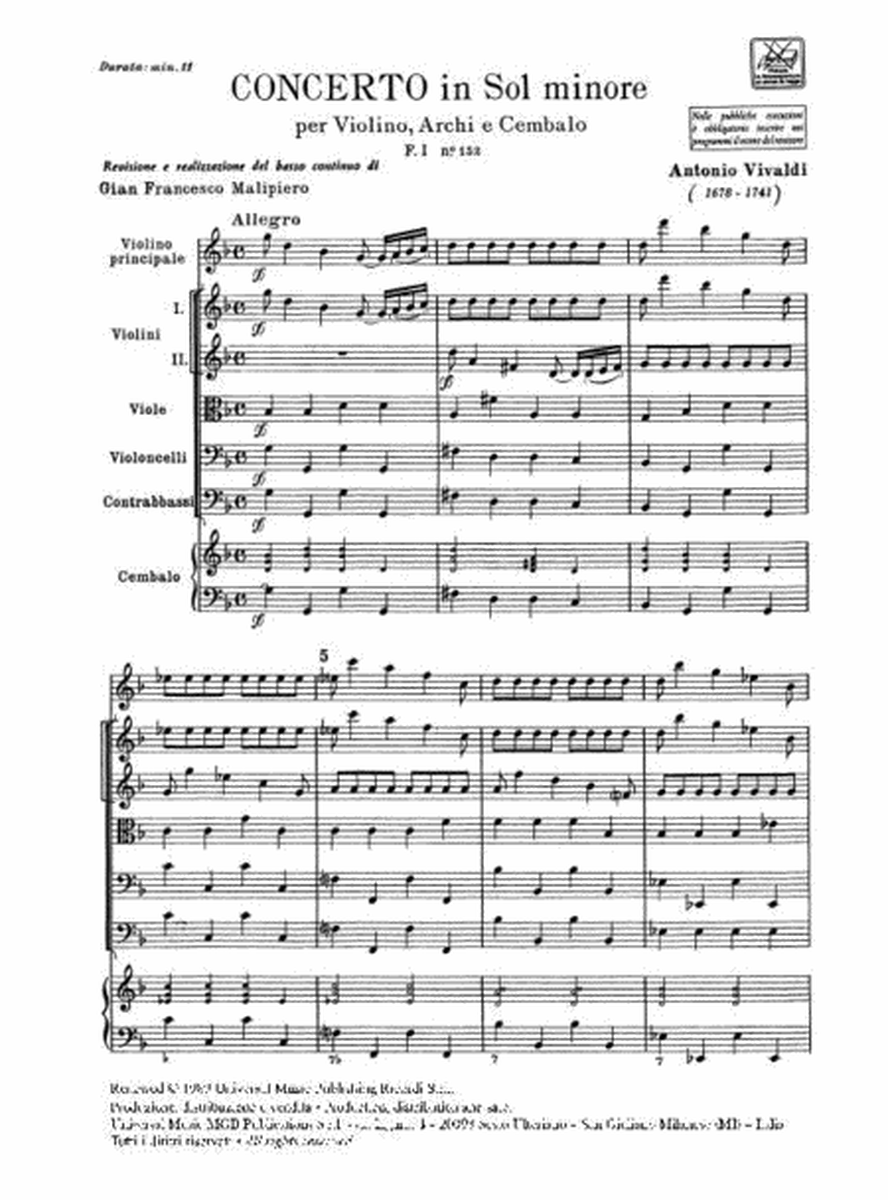 Concerto Per Violino, Archi E BC: Sol Min Rv 329