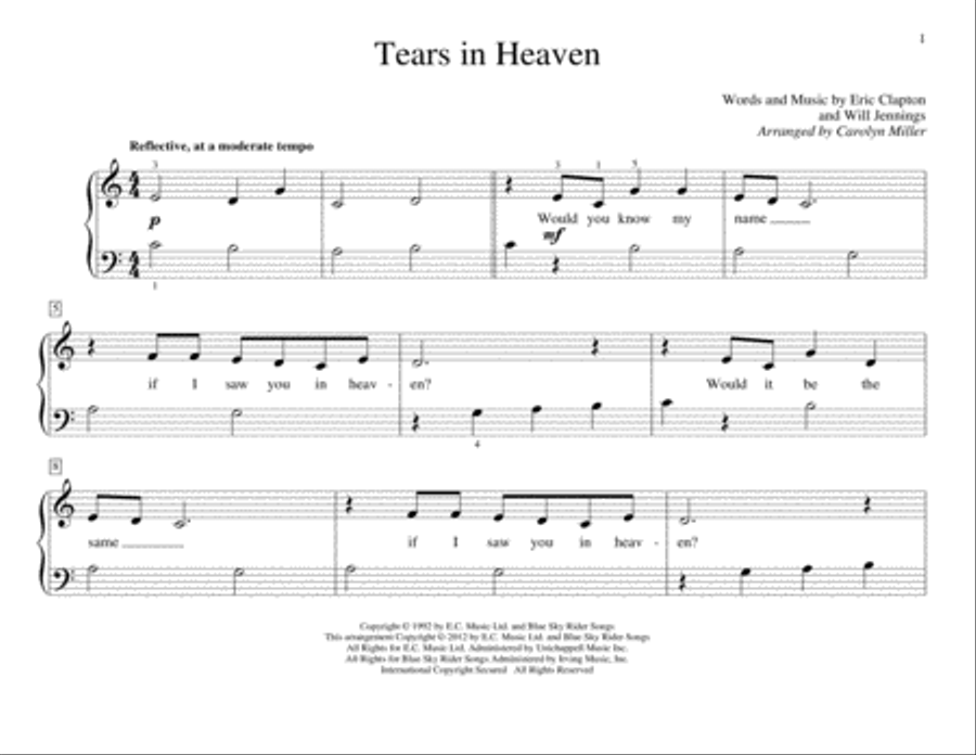 Tears In Heaven Tears In Heaven Piano Method scores gallery preview page 1