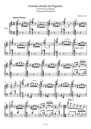 Liszt Grandes études de Paganini S.141 No.6 in A Minor Theme and Variations Original With Fingered