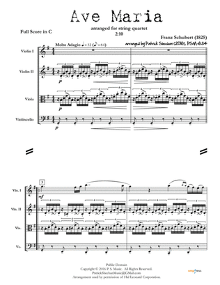 Ave Maria (Schubert) for string quartet (full score & set of parts)