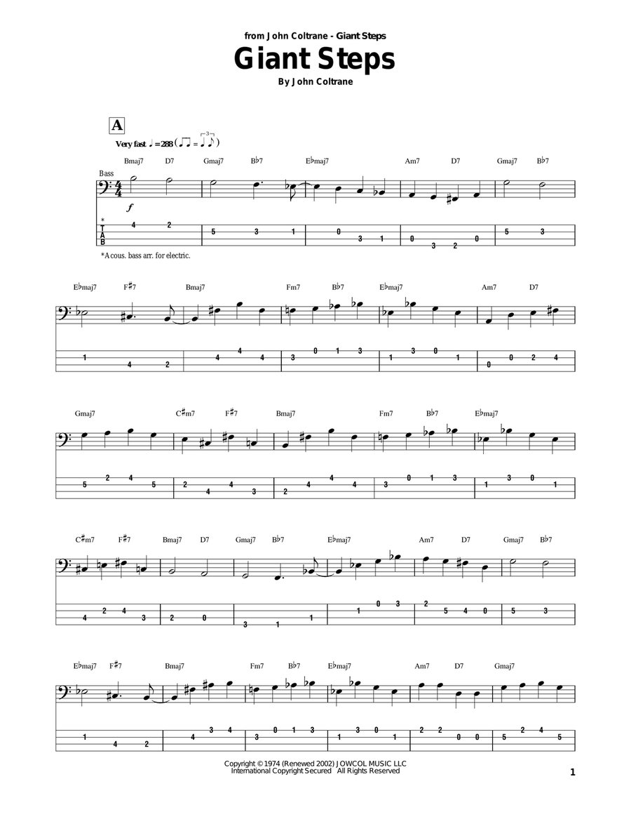 Giant Steps Bass Guitar Tablature scores gallery preview page 1