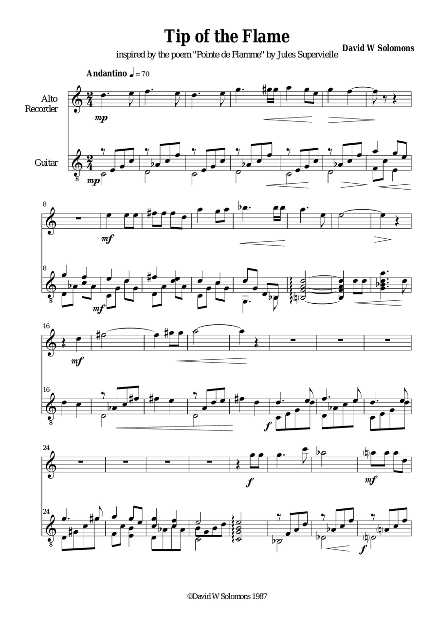 Tip of the flame - for alto recorder and guitar