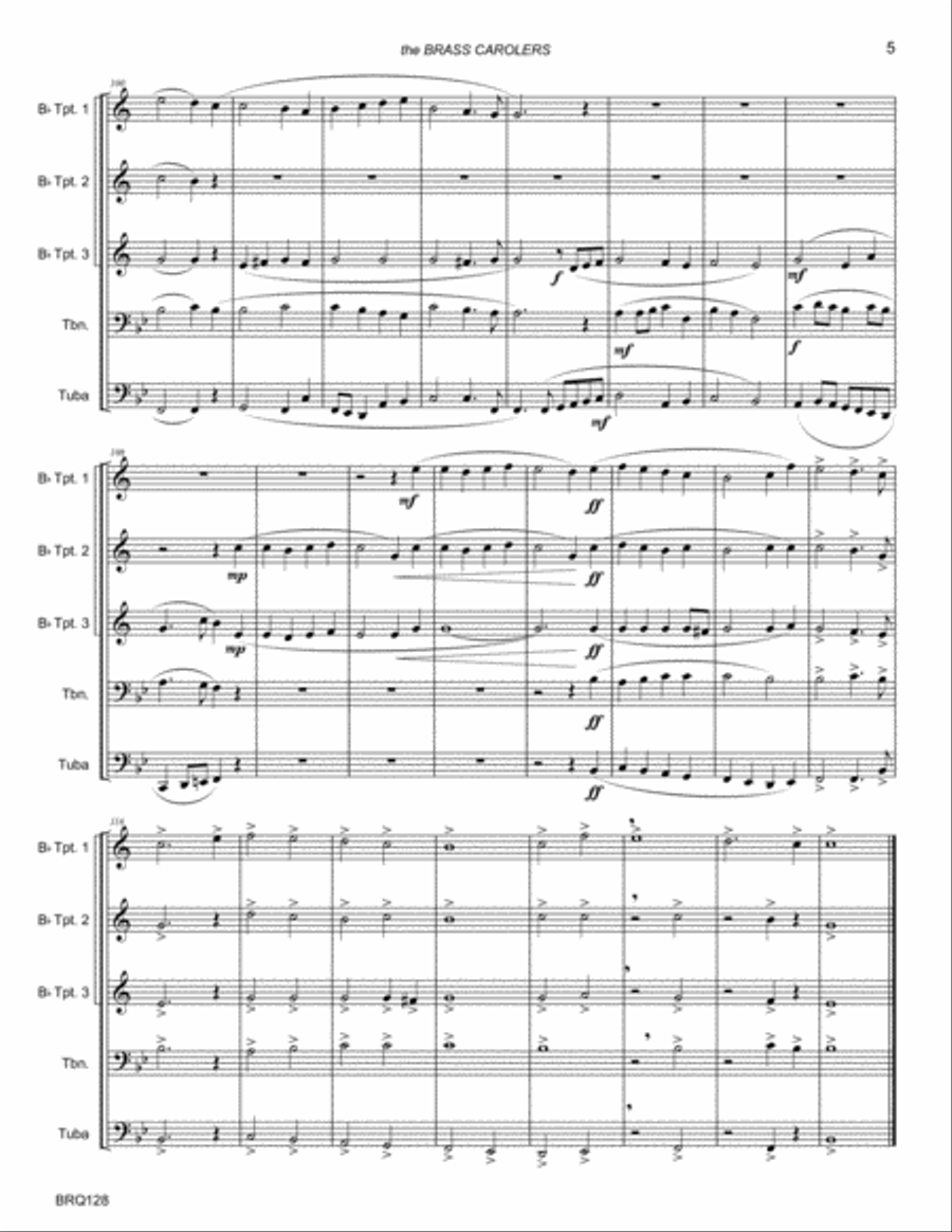 THE BRASS CAROLERS medley - BRASS QUINTET (or 3 Trumpets, Trombone & Tuba) Brass Quintet scores gallery preview page 5