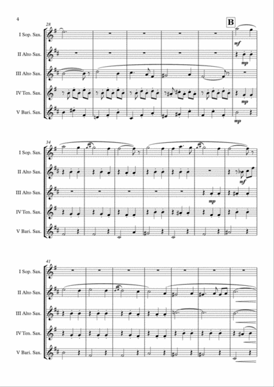 Once Upon A December from the Twentieth Century Fox Motion Picture ANASTASIA Saxophone Quintet scores gallery preview page 5