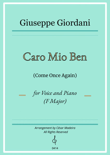 Caro Mio Ben (Come Once Again) - F Major - for Voice and Piano (Full Score) image number null