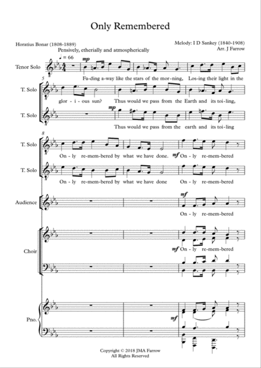 Only Remembered Re-scored for SATB Choir and Piano, Two Tenor Soloists and Unison Second Choir (or A 4-Part scores gallery preview page 2