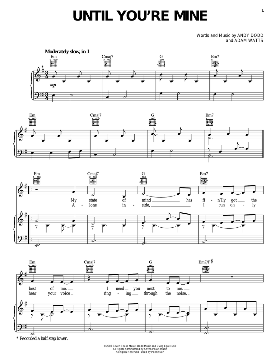 Until You're Mine Piano, Vocal, Guitar scores gallery preview page 1