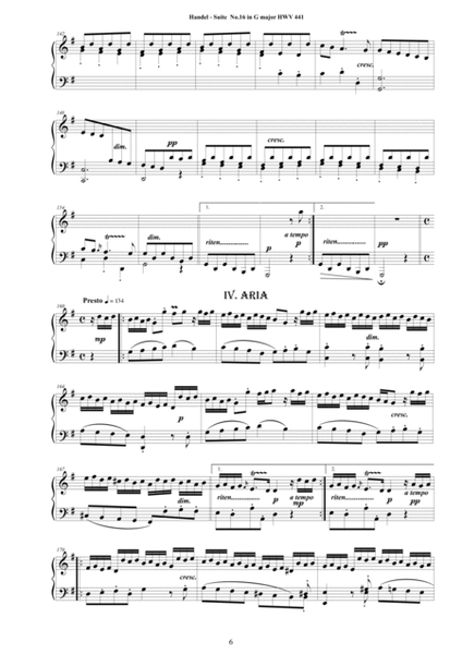 Handel - Piano Suite No.16 in G major HWV 441 image number null