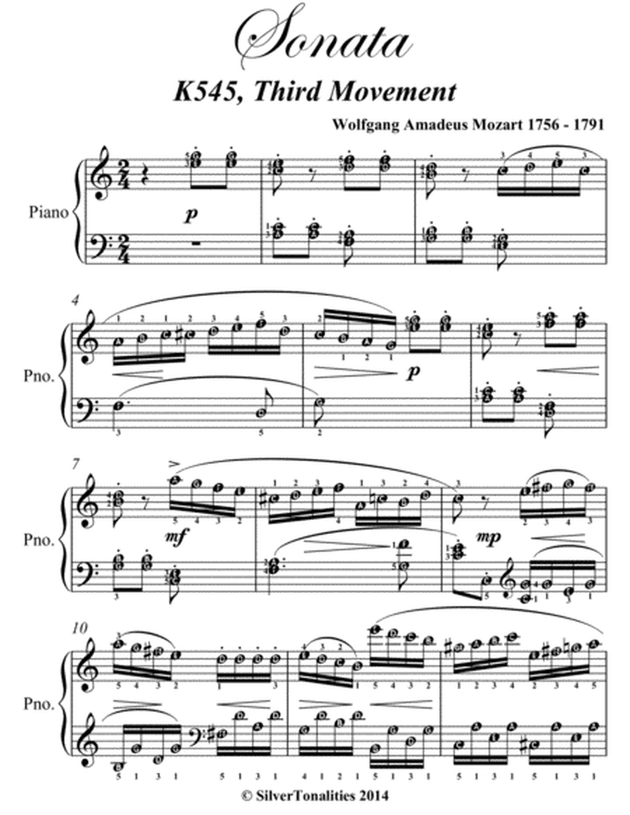 Sonata K545 Third Movement Easy Piano Sheet Music