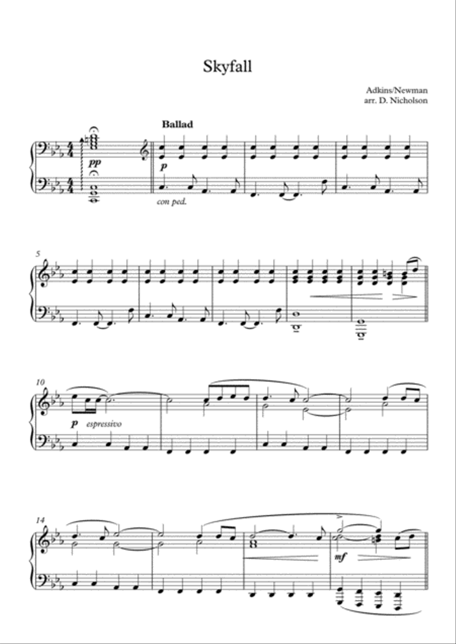 Skyfall Piano Solo scores gallery preview page 1
