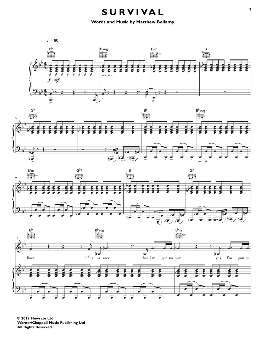 Survival Survival Piano, Vocal, Guitar scores gallery preview page 1