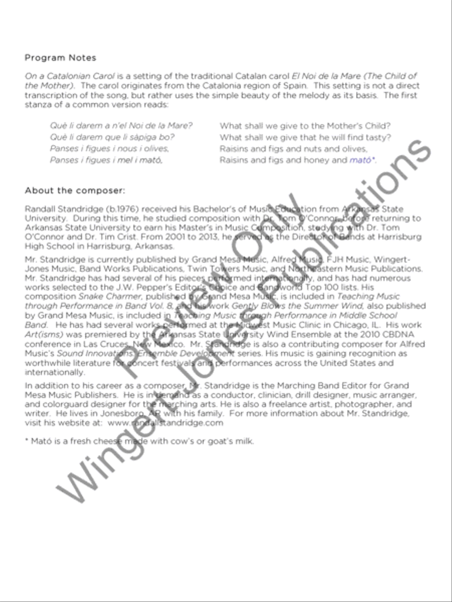 On A Catalonian Carol Concert Band scores gallery preview page 3