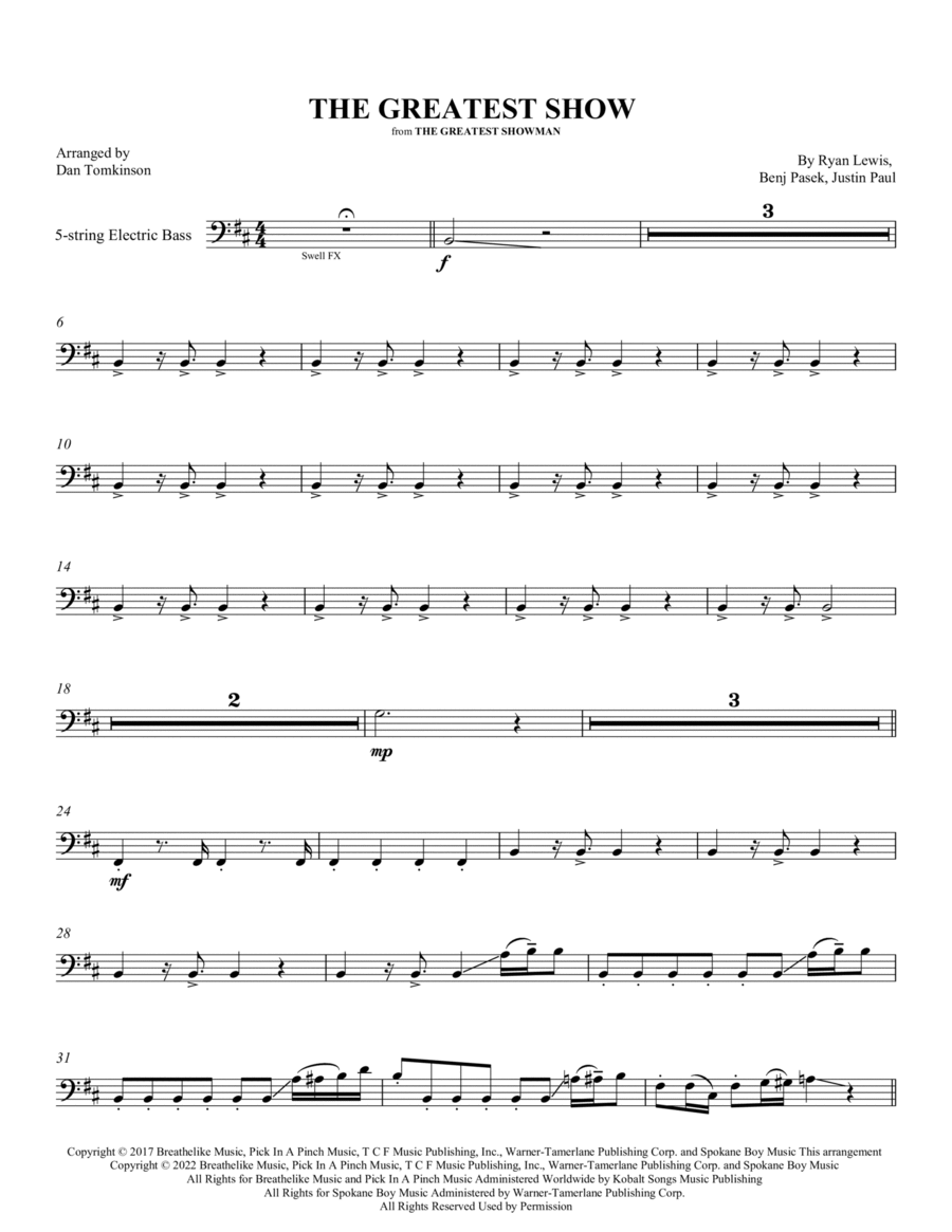 The Greatest Show The Greatest Show Bass Guitar scores gallery preview page 1