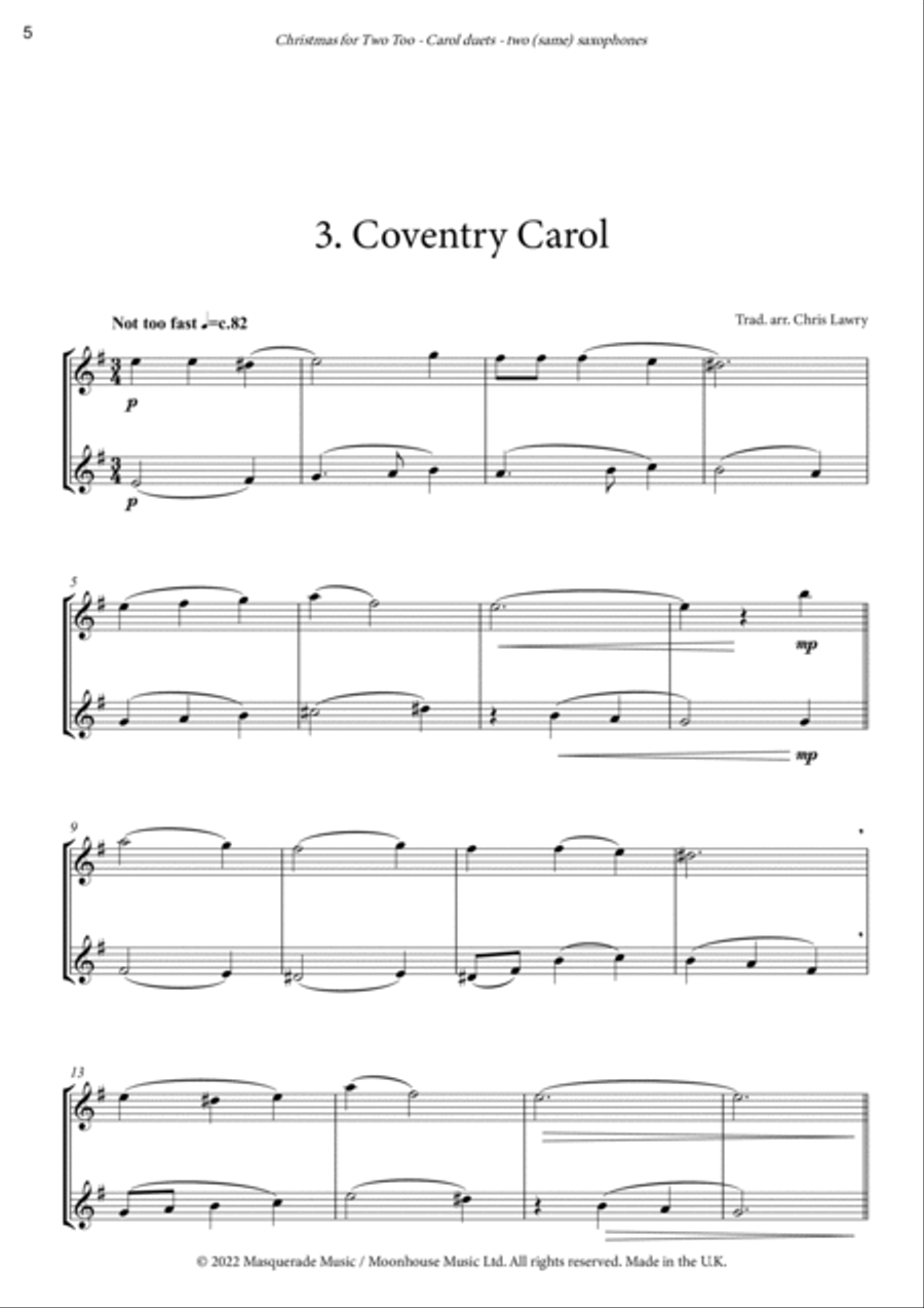 Christmas for Two Too! - 7 easy Christmas duets for two same saxophones (S/S, A/A, T/T, B/B) Woodwind Duet scores gallery preview page 6