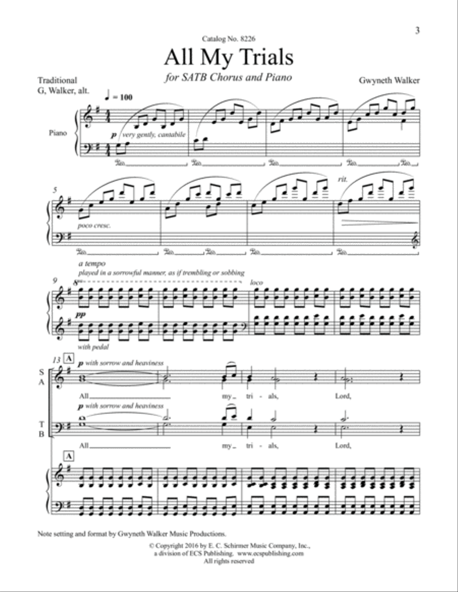 Gospel Songs: All My Trials 4-Part scores gallery preview page 3