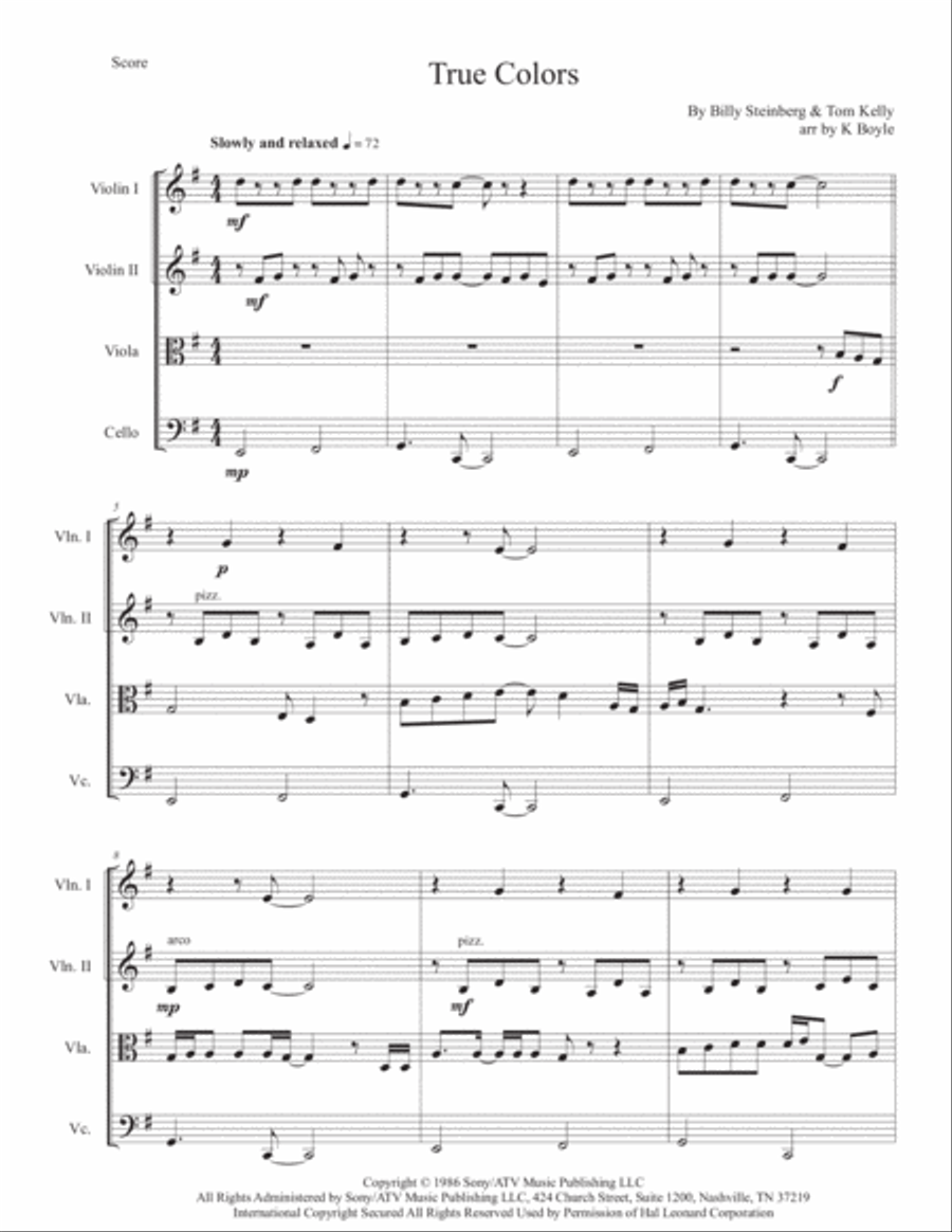 True Colors String Quartet scores gallery preview page 1
