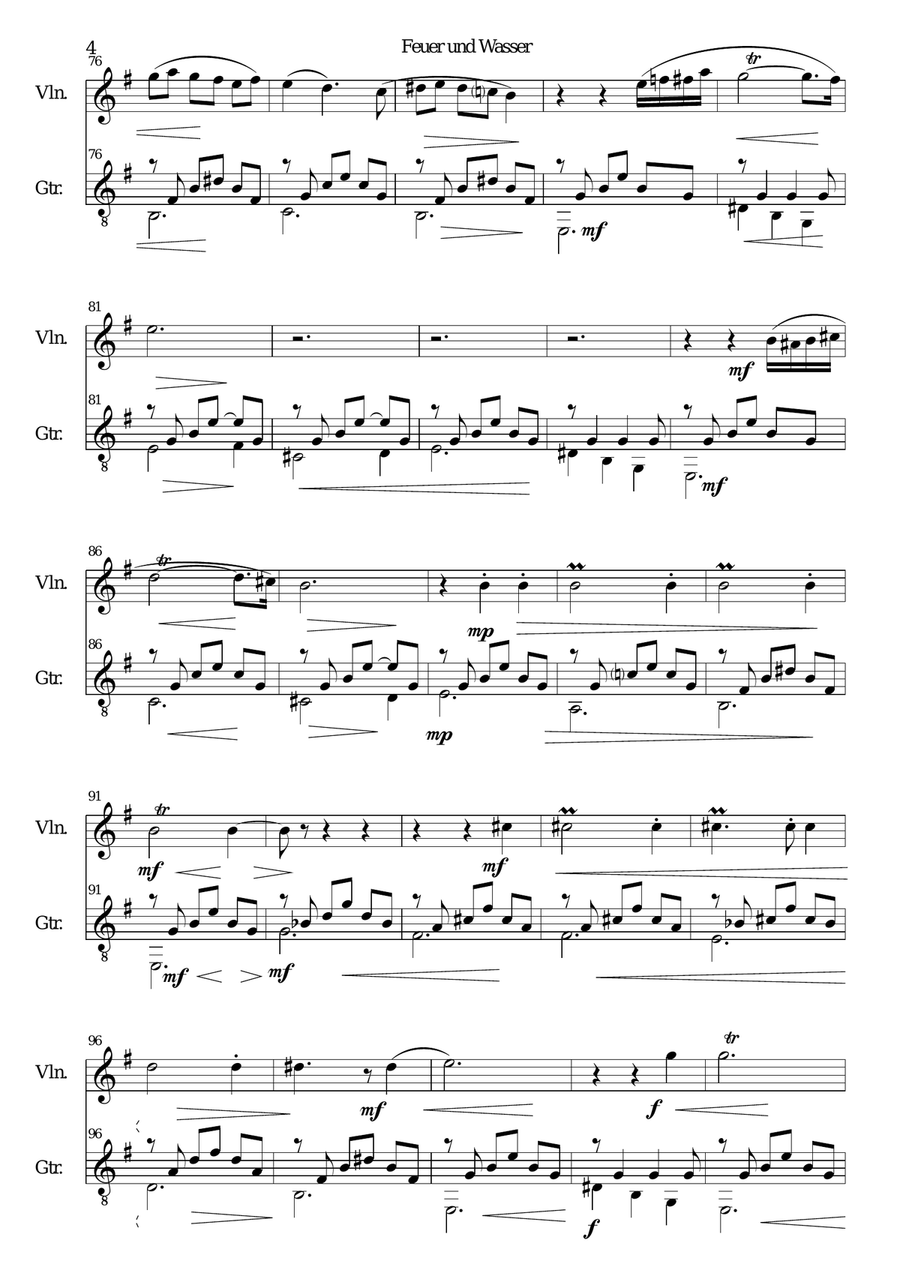 Feuer und Wasser (Fire and Water) for violin and guitar String Duet scores gallery preview page 4