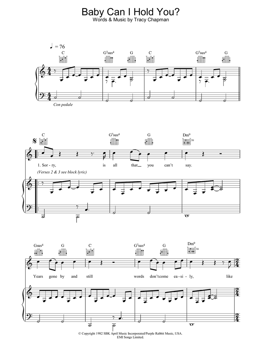 Baby Can I Hold You Piano, Vocal, Guitar scores gallery preview page 1