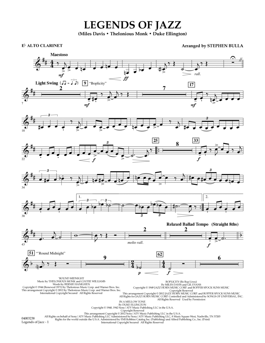 Legends Of Jazz - Eb Alto Clarinet Concert Band scores gallery preview page 1