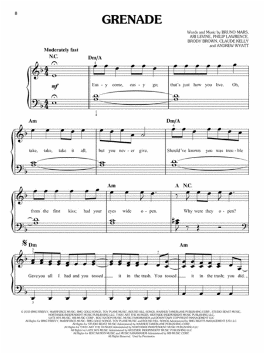 Best of Bruno Mars Easy Piano scores gallery preview page 4