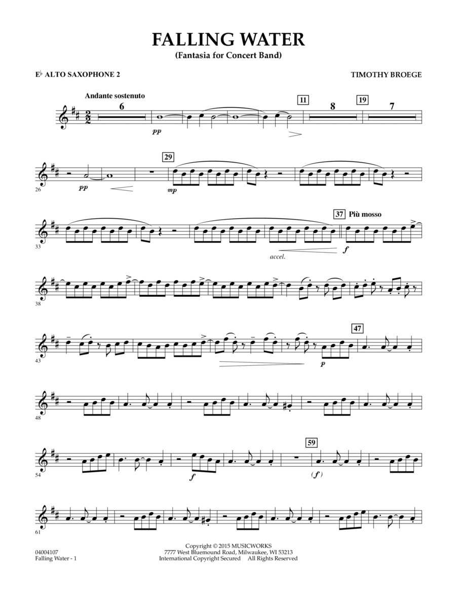 Falling Water - Eb Alto Saxophone 2 Alto Saxophone scores gallery preview page 1