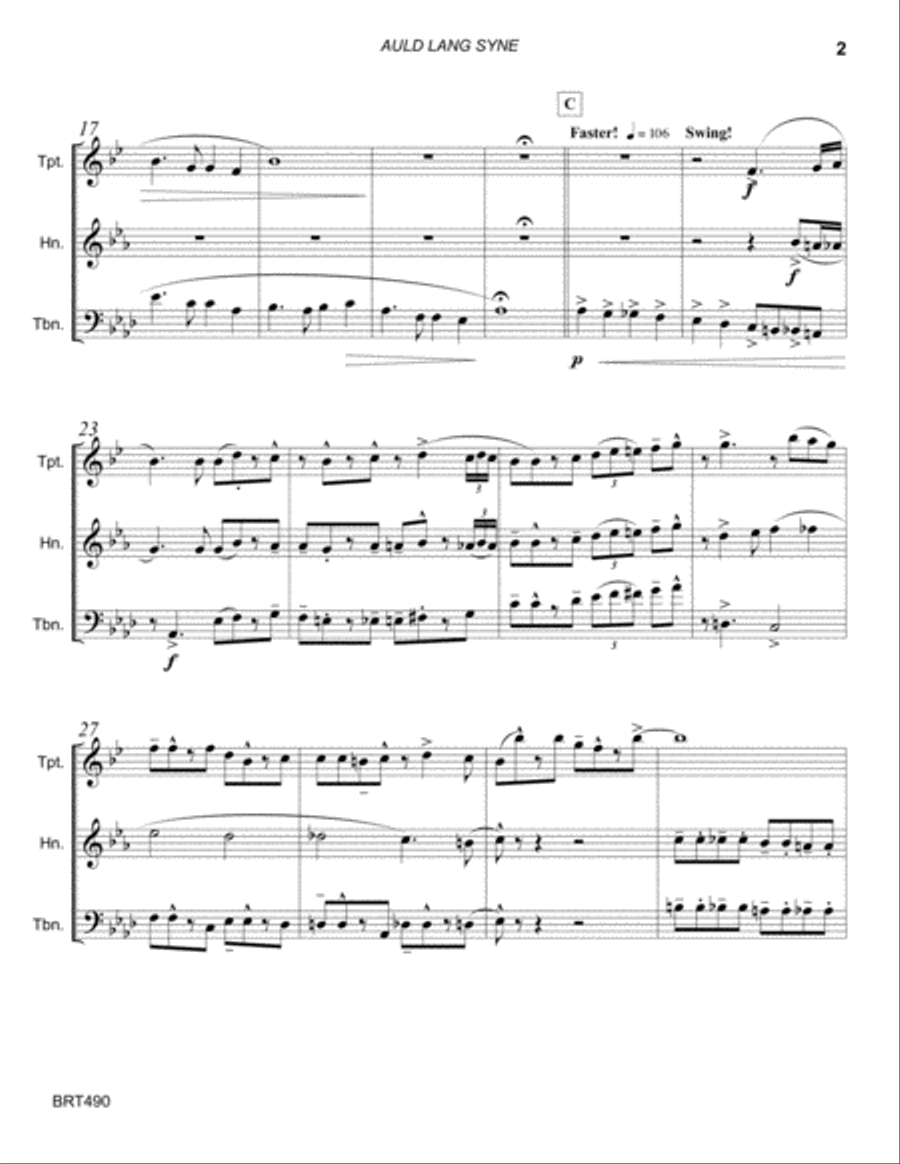 AULD LANG SYNE - BRASS TRIO (unaccompanied) Brass Trio scores gallery preview page 2