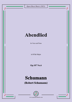 Book cover for Schumann-Abendlied,Op.107 No.6,in B flat Major,for Voice and Piano