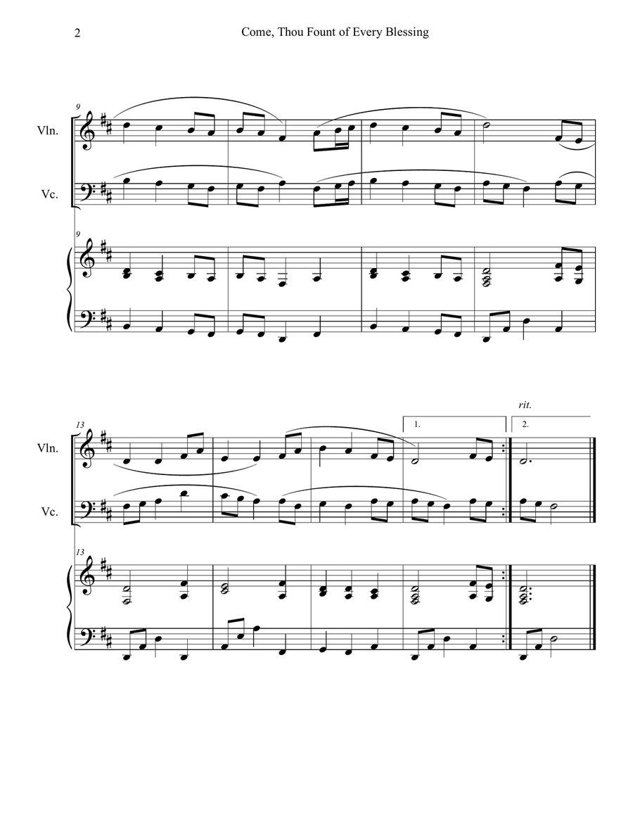 Come, Thou Fount of Every Blessing (Violin and Cello Duet with Piano Accompaniment) Come, Thou Fount of Every Blessing (Violin and Cello Duet with Piano Accompaniment) Piano Trio scores gallery preview page 2