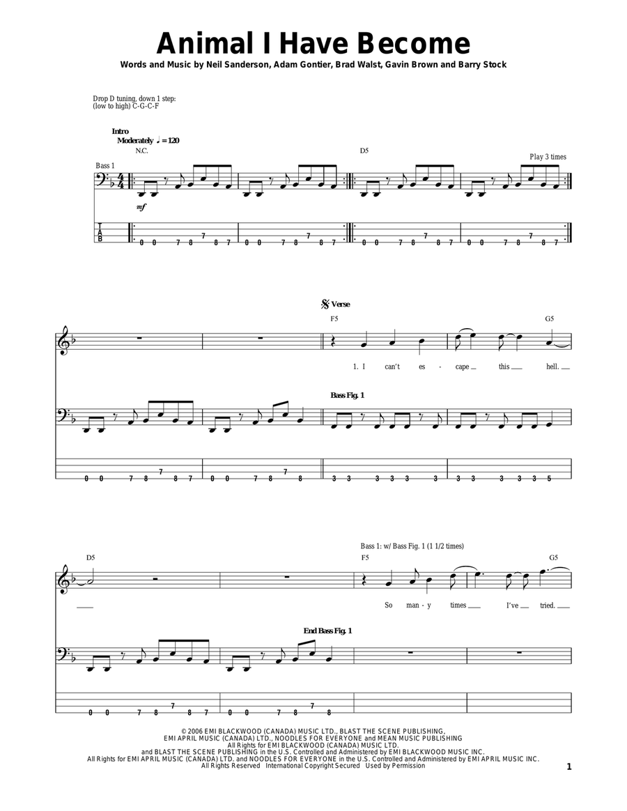 Animal I Have Become Acoustic Guitar scores gallery preview page 1