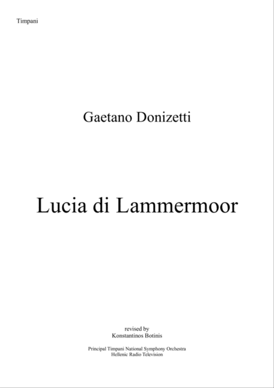 Book cover for Gaetano Donizetti "Lucia di Lammermoor" Timpani part