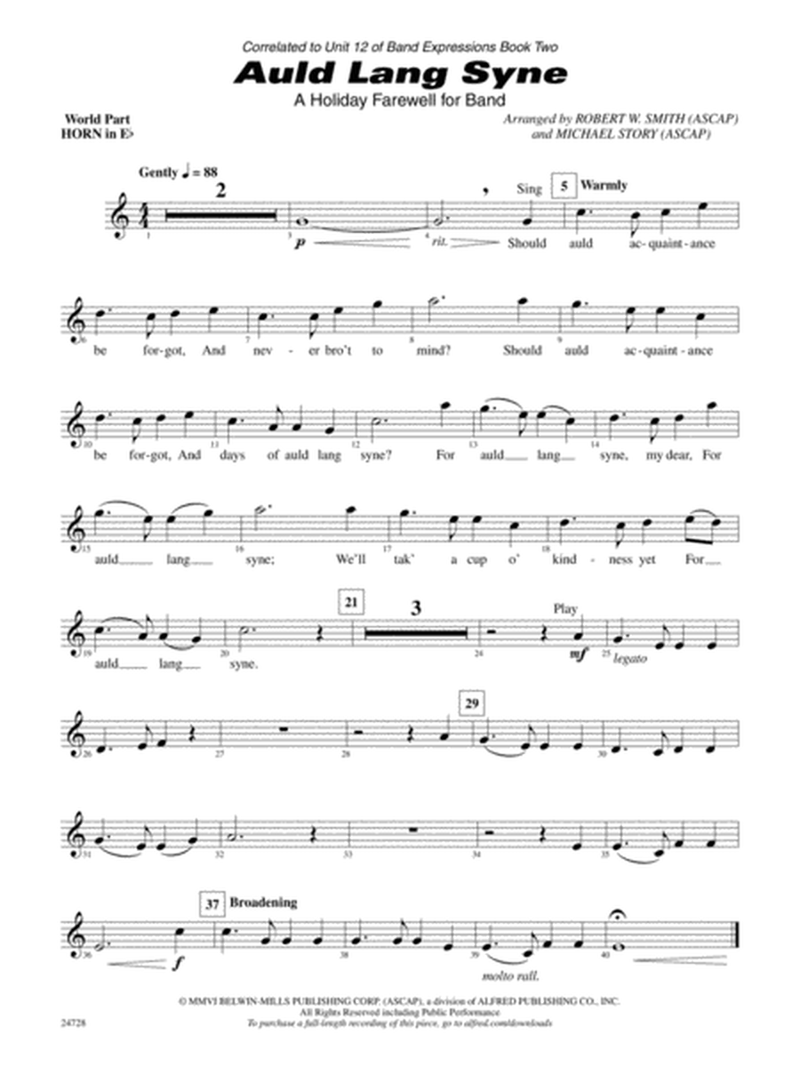 Auld Lang Syne (A Holiday Farewell for Band): (wp) 1st Horn in E-flat