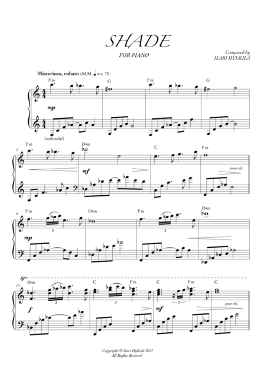 SHADE for piano Piano Solo scores gallery preview page 1