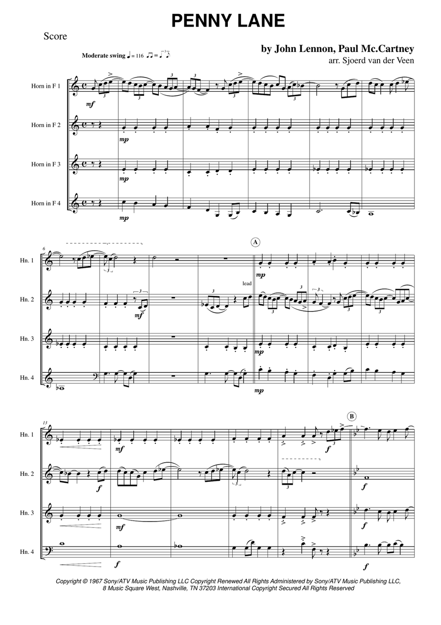Penny Lane Penny Lane Brass Quartet scores gallery preview page 1