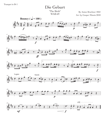 Three Pieces by Anton Bruckner: Trumpet Quartet- Individual Parts