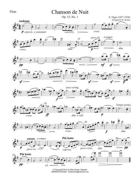 Chanson de Nuit and Chanson de Matin Op. 15 for flute and piano image number null