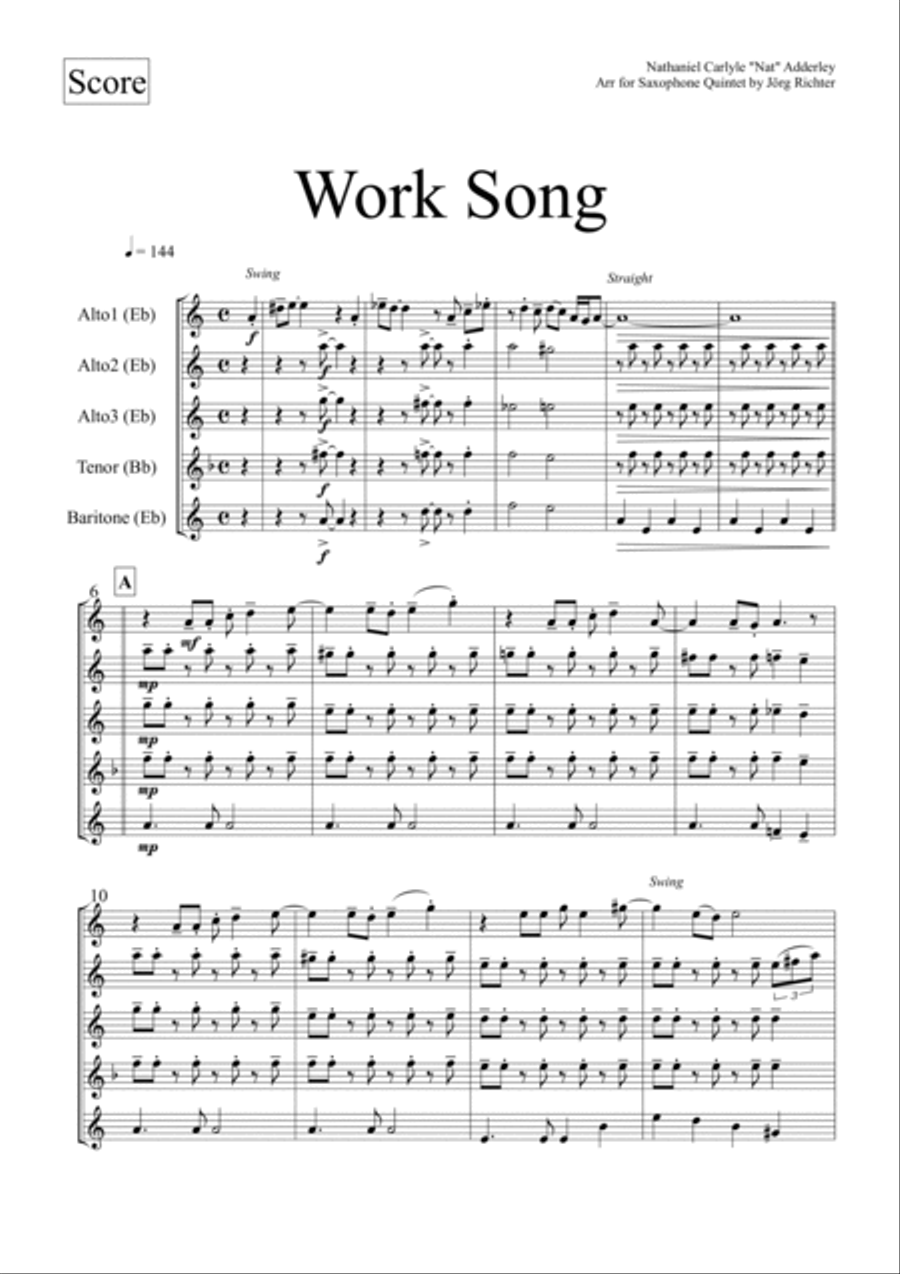 Work Song Saxophone Quintet scores gallery preview page 2