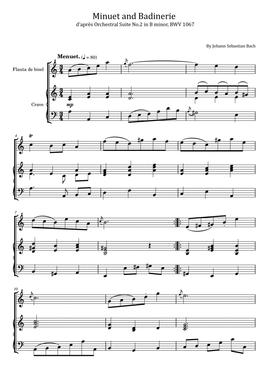 Bach - Minuet et Badinerie - d'après Orchestral Suite No.2 in B minor, BWV 1067 Chamber Orchestra scores gallery preview page 1