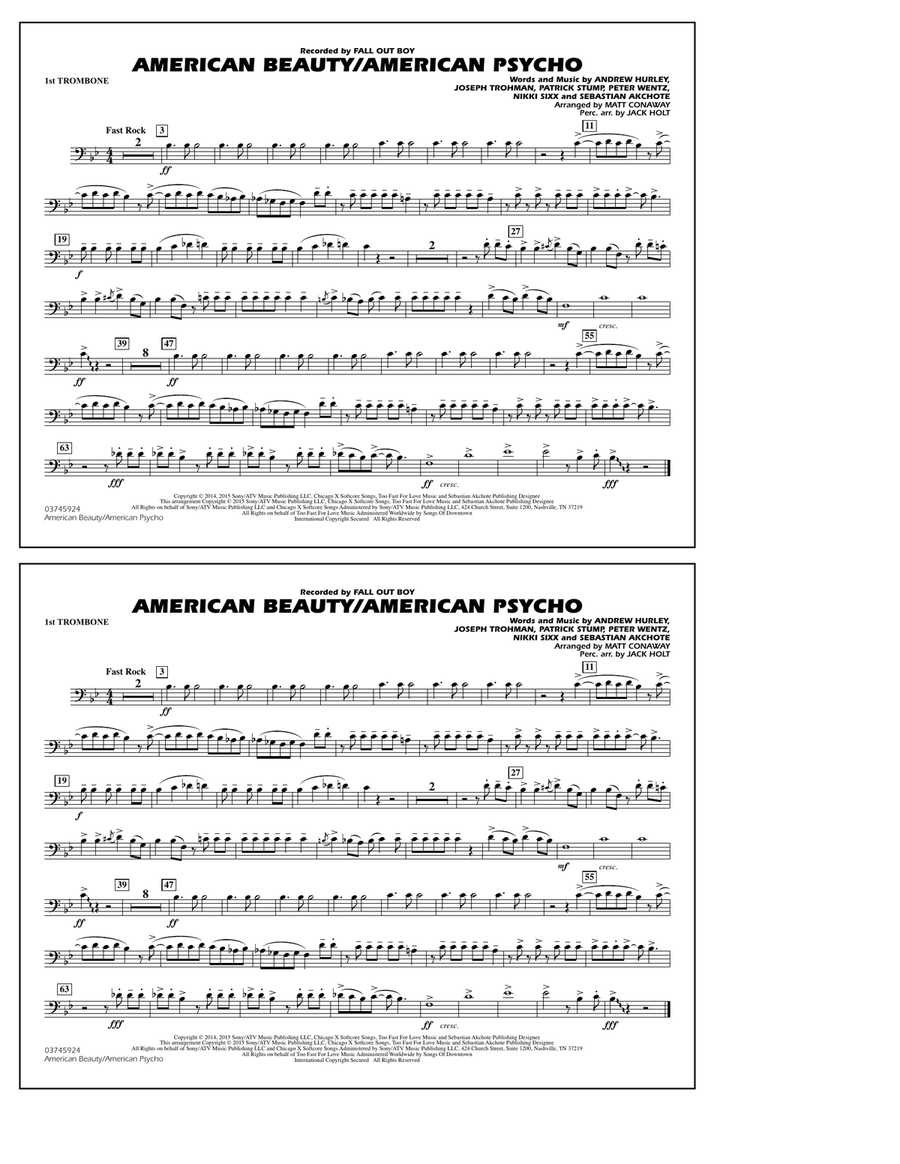 American Beauty/American Psycho - 1st Trombone Marching Band scores gallery preview page 1