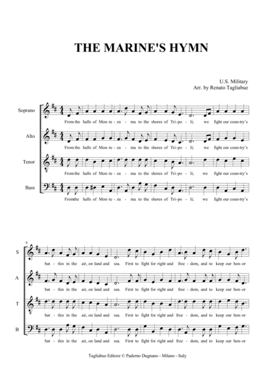 THE MARINE'S HYMN - For SATB Choir image number null