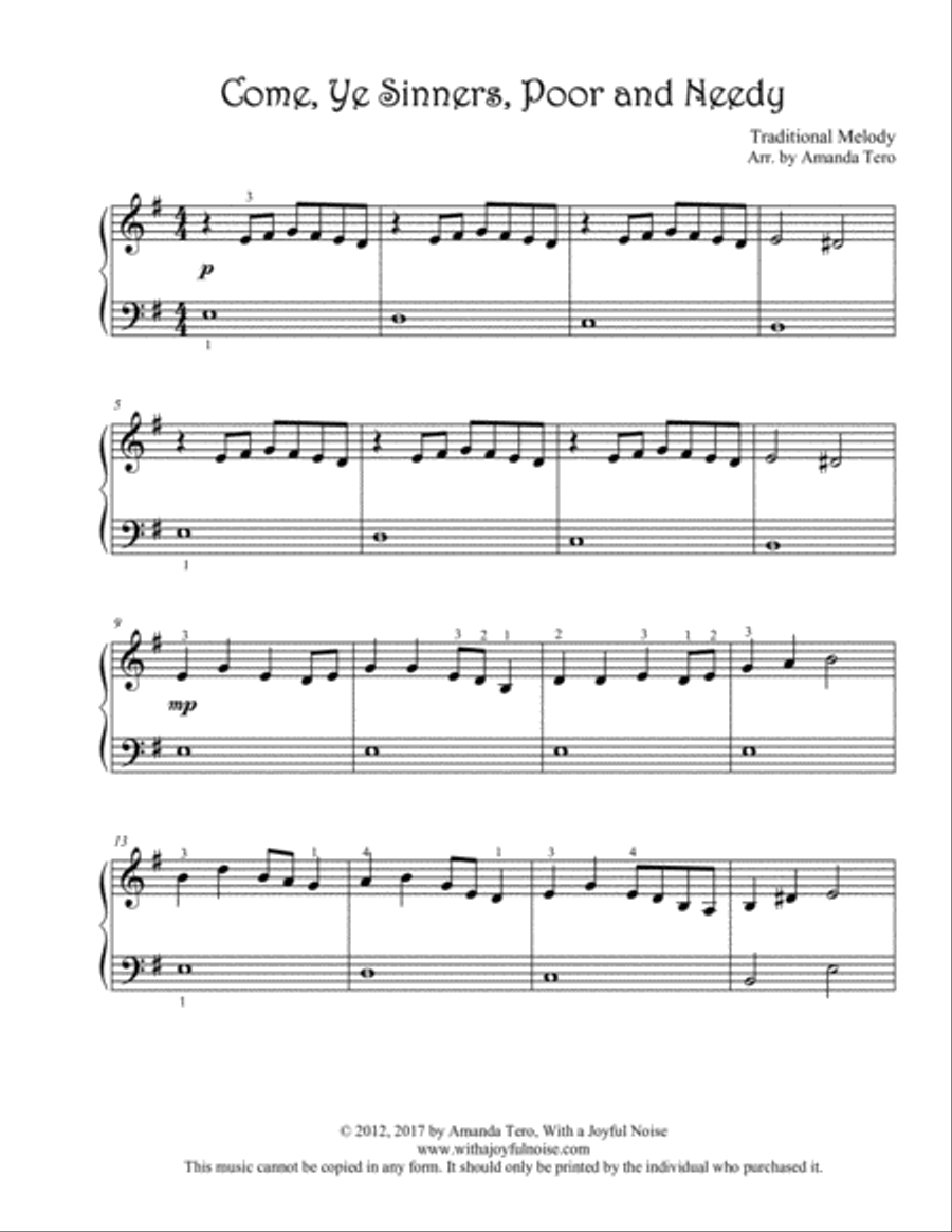 Come, Ye Sinners, Poor and Needy Piano Solo scores gallery preview page 3
