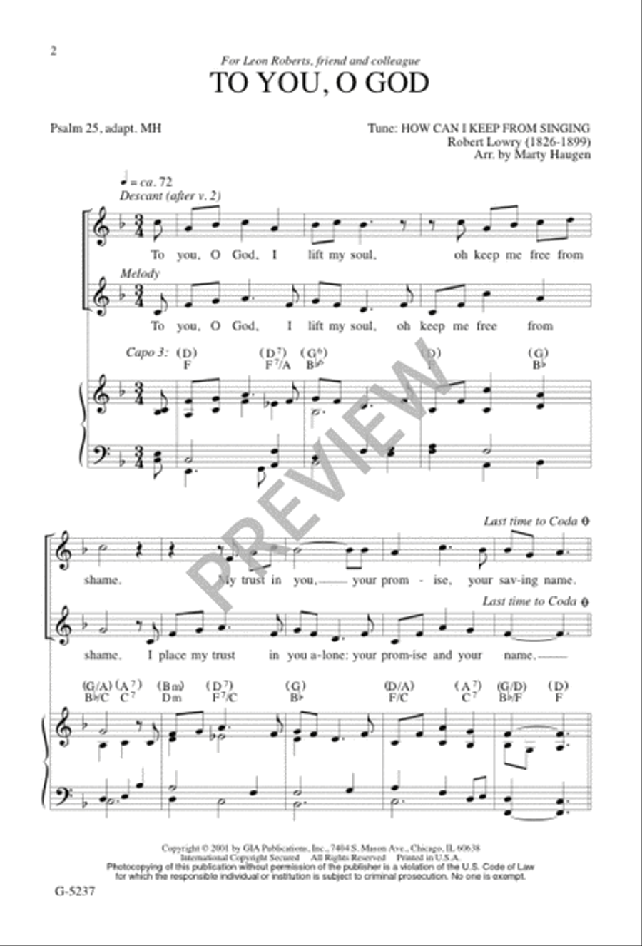 To You, O God To You, O God 4-Part scores gallery preview page 1