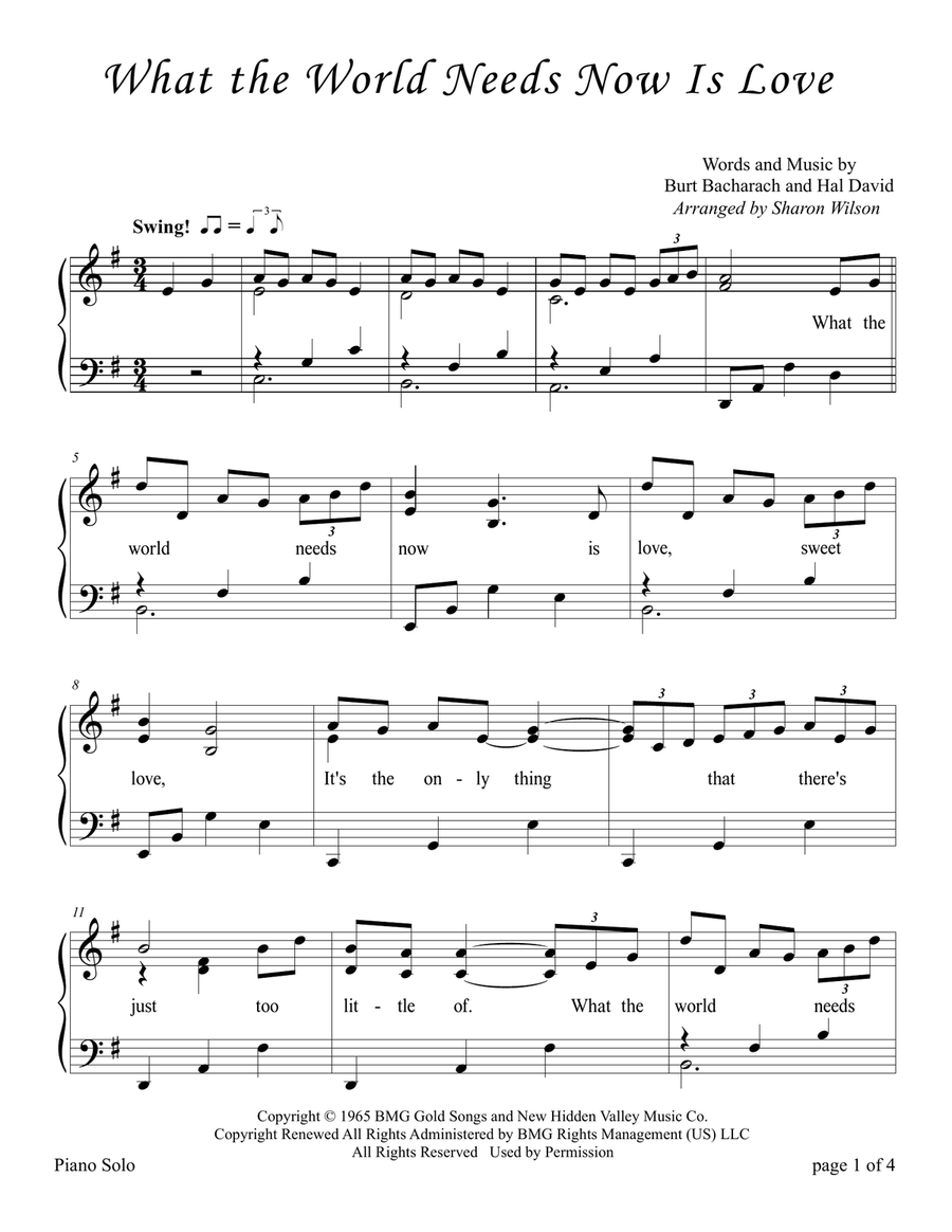 What The World Needs Now Is Love Piano Solo scores gallery preview page 1